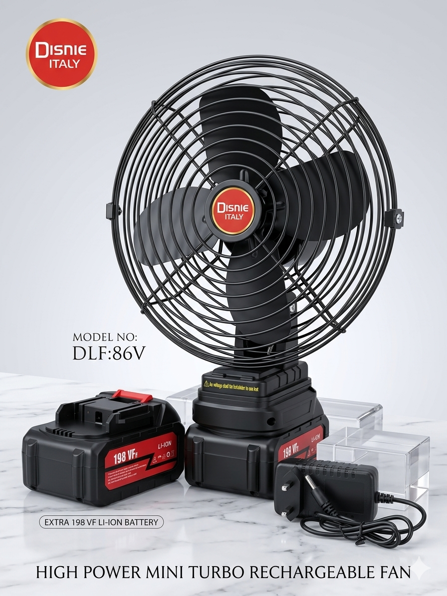 Disnie Mini Turbo Rechargeable Electric Fan 12V (2 Battery)